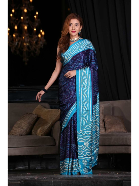 

KARAGIRI Violet & Blue Bandhani Silk Blend Saree