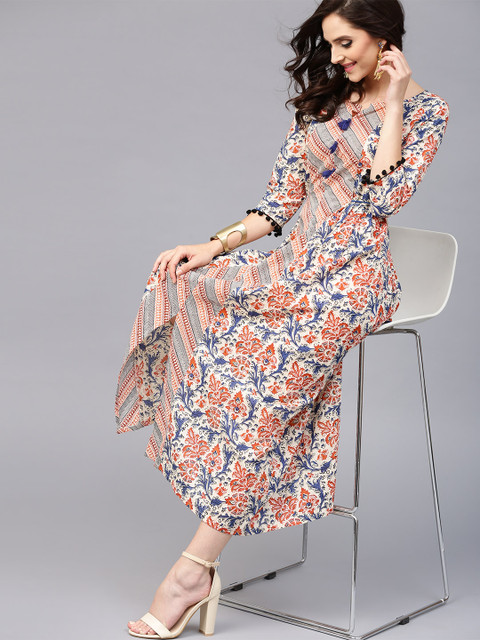 

AKS Women Beige Printed Maxi Dress