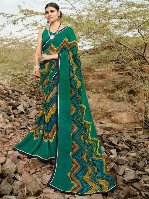 

Shaily Sea Green & Blue Pure Georgette Saree
