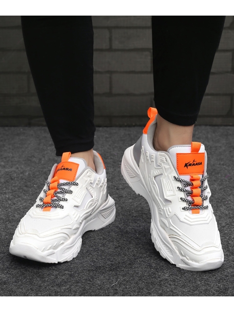 

KRAASA Men Orange Colourblocked Sneakers, White