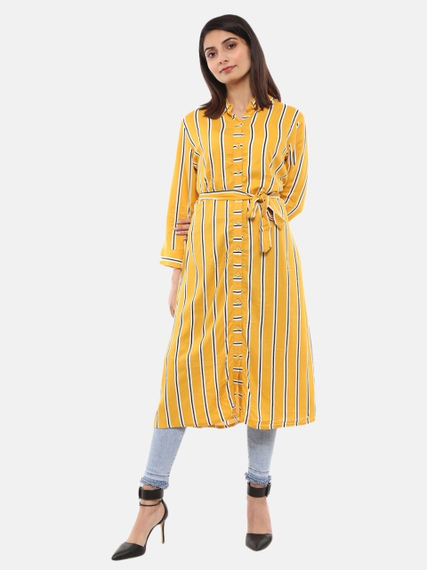 

V-Mart Women Yellow Striped Shirt Collar Tunic