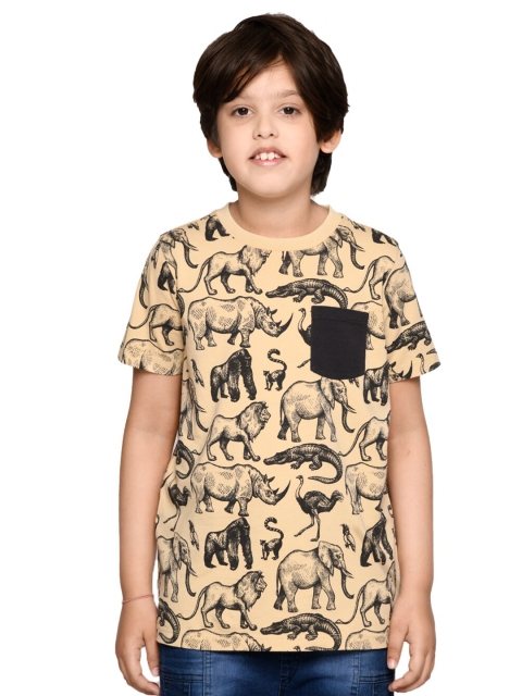 

SPUNKIES Boys Beige Printed Organic Cotton T-shirt