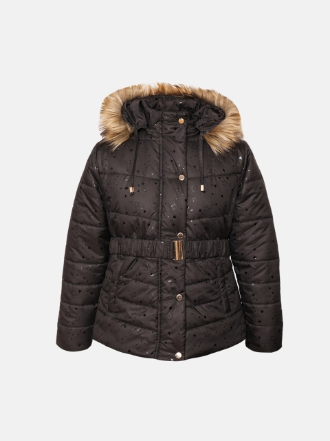 

LURE JUNIOR Boys Black Geometric Lightweight Longline Outdoor Parka Jacket