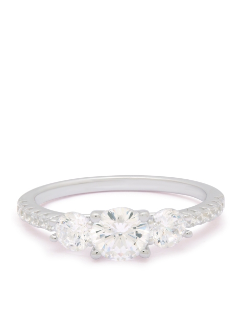 

ANAYRA 925 Sterling Silver Silver-Toned White CZ-Studded Finger Ring