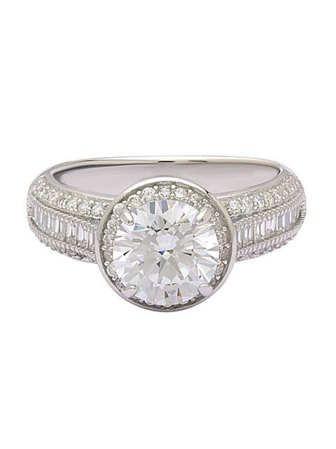 

ANAYRA Silver-Toned & White AD-Studded Finger Ring