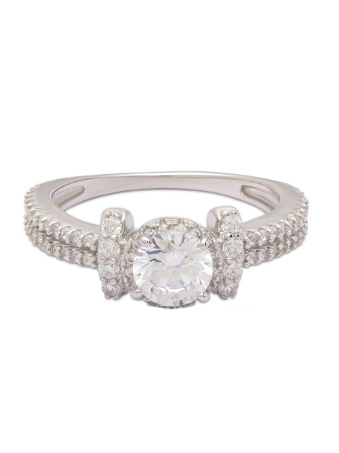 

ANAYRA Silver-Toned & White AD-Studded Finger Ring