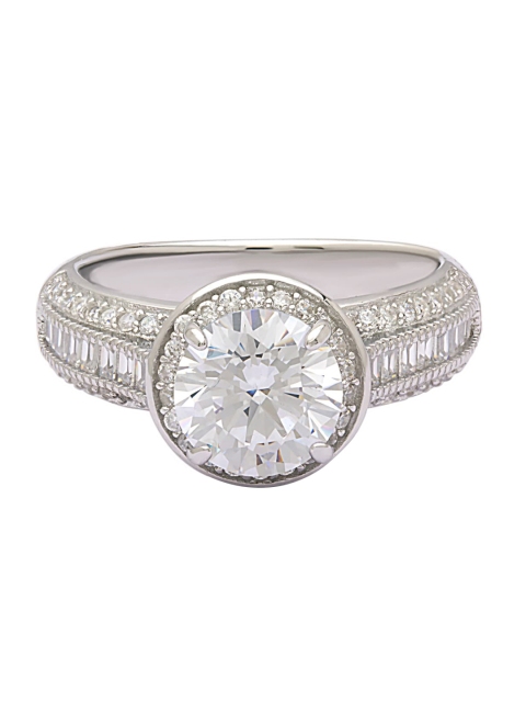 

ANAYRA 925 Sterling Silver Silver-Toned White American Diamond Studded Finger Ring
