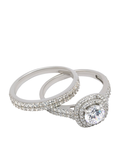 

ANAYRA 925 Sterling Silver Silver-Toned White CZ-Studded Finger Ring