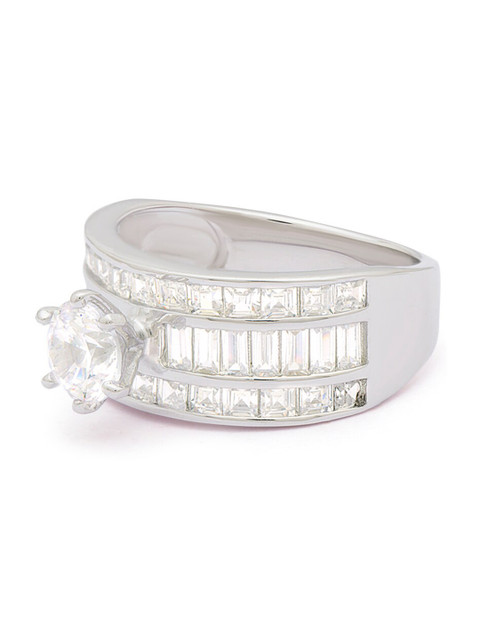 

ANAYRA Silver-Toned & White AD-Studded Finger Ring