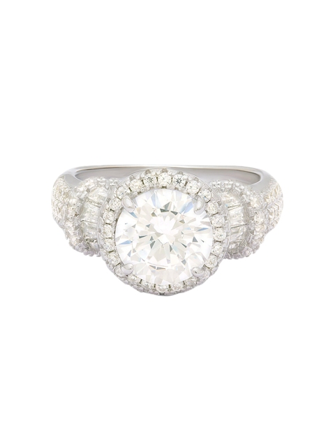 

ANAYRA 925 Sterling Silver Silver-Toned White CZ-Studded Finger Ring