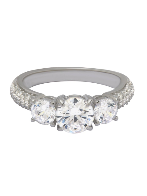 

ANAYRA 925 Sterling Silver Silver-Toned White CZ-Studded Finger Ring