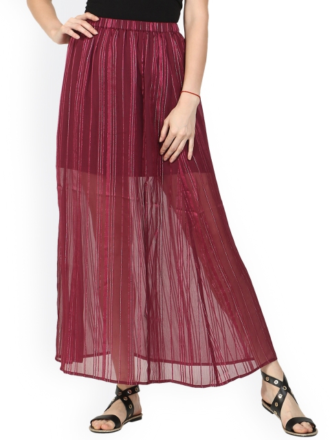 

DRIRO Women Maroon Striped Flared Maxi Skirts