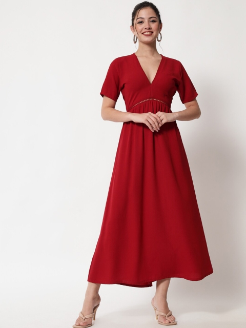 

The Vanca Maroon Maxi Dress with Lace Detailing