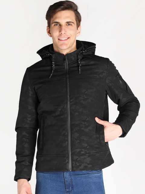 

LURE URBAN Men Black Camouflage Puffer Jacket