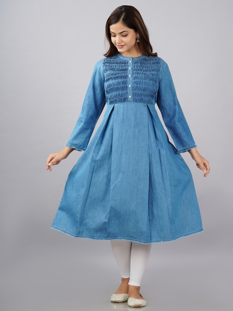 

SUMAVI-FASHION Women Blue Solid Denim Kurta