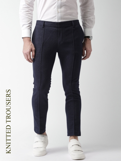 

INVICTUS Men Navy Slim Fit Solid Regular Trousers, Navy blue