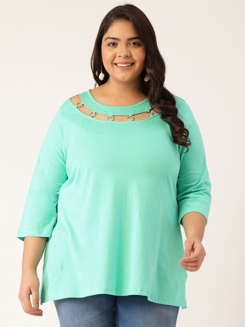 

theRebelinme Plus Size Women Sea Green T-shirt