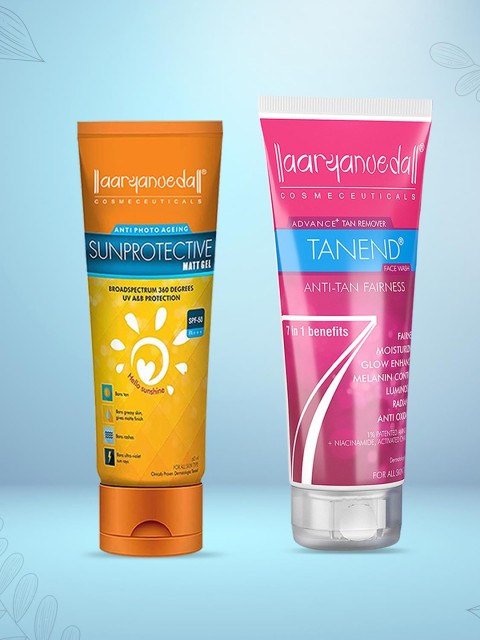 

Aryanveda Set Of 2 Tanned Tan Removal Face Wash, 60ml & Sunscreen Lotion SPF 50 All Skin Type - 60gm, Multi