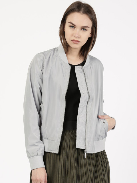 

ether Women Grey Solid Bomber