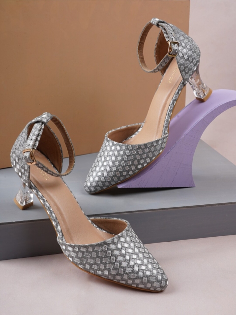 

Rubeezz Grey Embellished Party Block Pumps