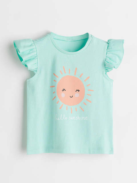 

H&M Girls Turquoise Blue Printed T-shirt