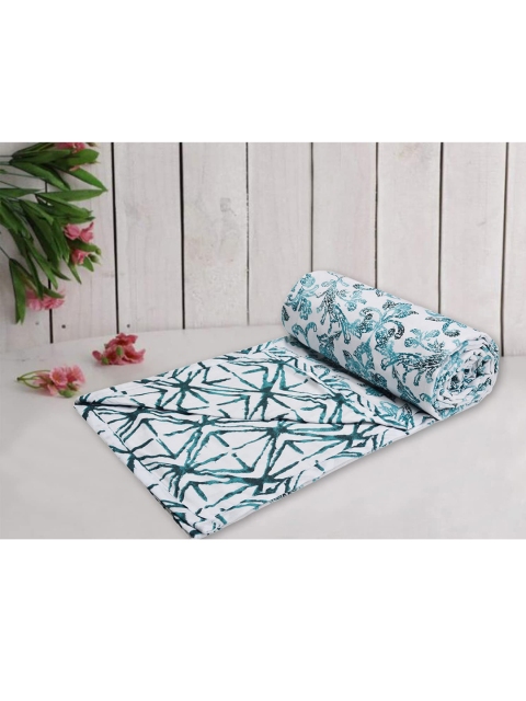 

Trance Home Linen Turquoise Blue Geometric AC Room 210 GSM Single Bed Dohar