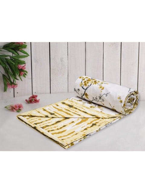 

Trance Home Linen Off White & Yellow Floral AC Room 210 GSM Single Bed Dohar