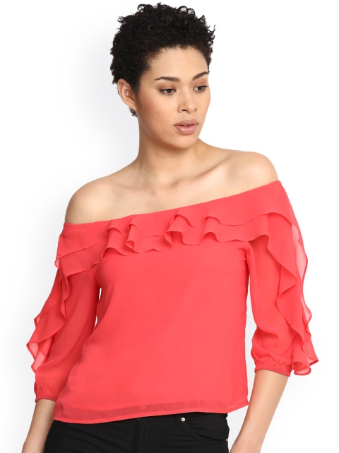 

Harpa Women Coral Solid Bardot Top