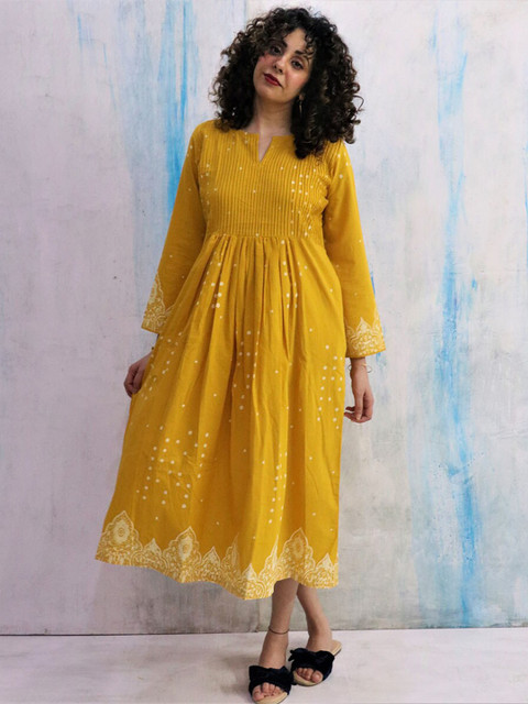 

Chidiyaa Yellow Ethnic Motifs A-Line Midi Dress