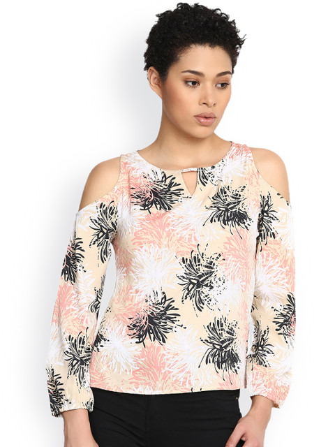 

Harpa Women Cream-Coloured Printed Blouson Top