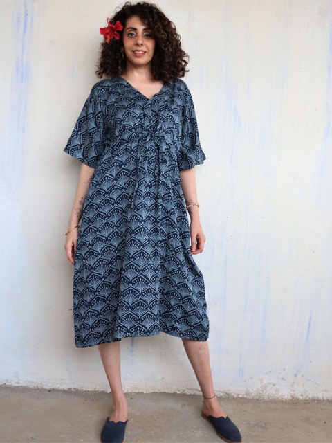 

Chidiyaa Blue Floral Kaftan Midi Dress