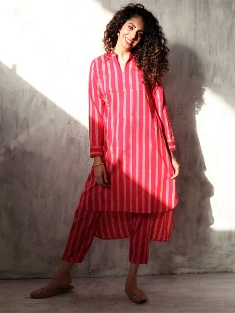 

Chidiyaa Pink Striped A-Line Midi Dress