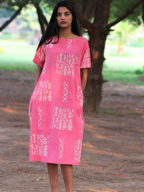 

Chidiyaa Pink Floral A-Line Dress