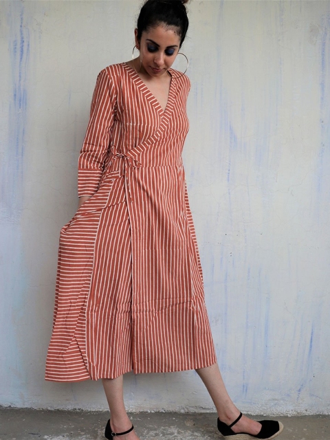 

Chidiyaa Brown Striped Midi Dress