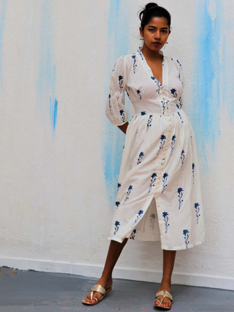 

Chidiyaa White Floral Midi Dress