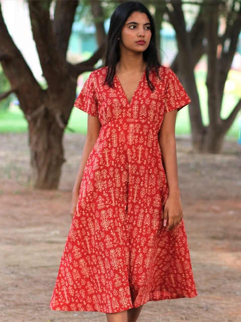 

Chidiyaa Red A-Line Midi Dress