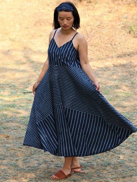 

Chidiyaa Blue Striped Maxi Midi Dress