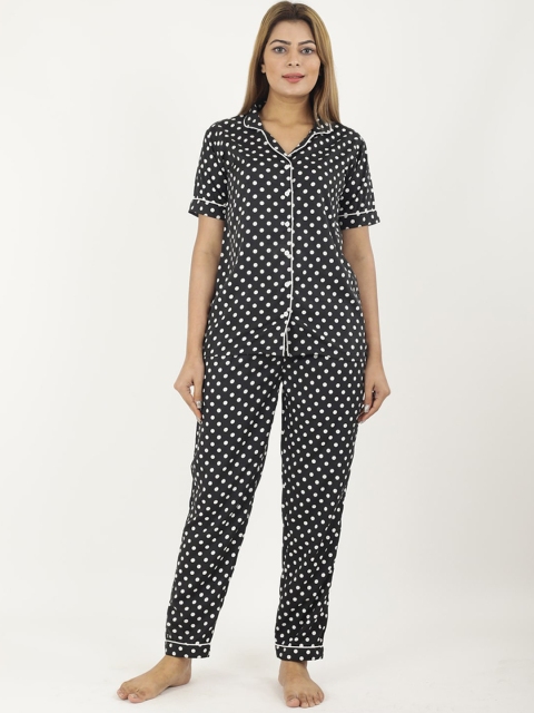 

NEUDIS Women Black & Off White Printed Night suit
