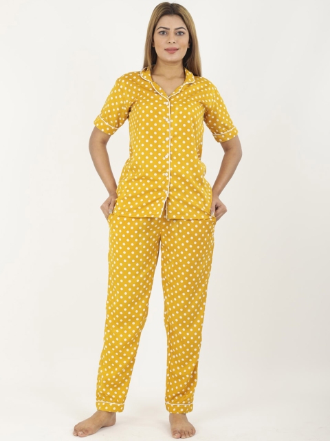 

NEUDIS Women Mustard & Off White Printed Night suit