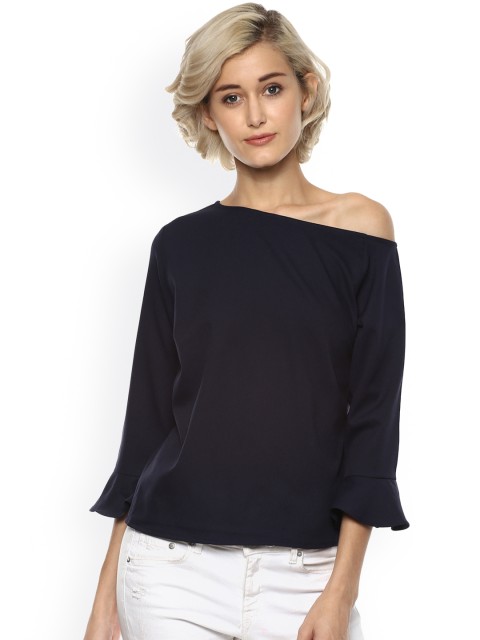 

Harpa Women Navy Blue Solid One-Shoulder Top