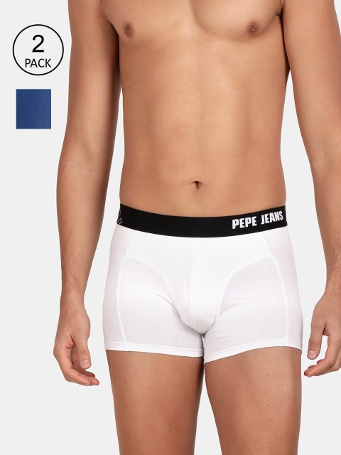 

Pepe Jeans Men Pack Of 2 Blue & White Solid Cotton Trunks-OPT03, Multi