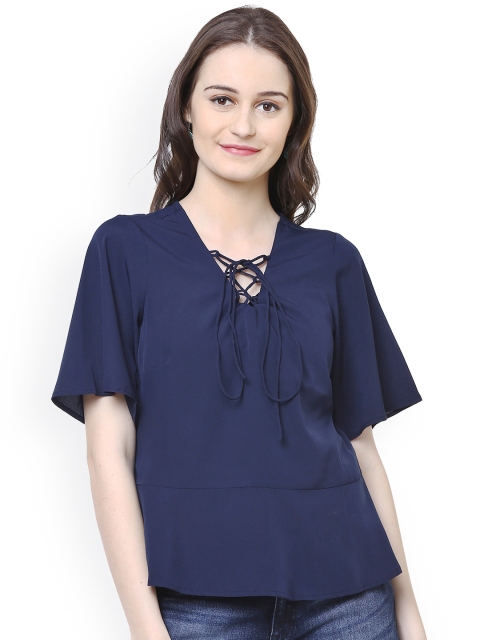 

Harpa Women Navy Blue Solid A-Line Top