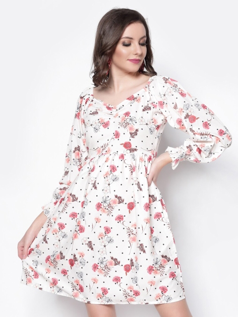 

Sera Off White & Pink Floral Crepe Dress