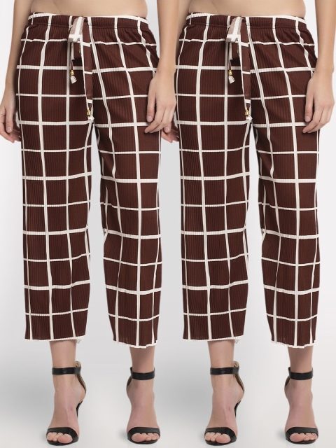 

NEUDIS Women Set Of 2 Brown Checked Culottes Trousers