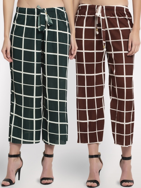 

NEUDIS Women Green Checked Culottes Trousers