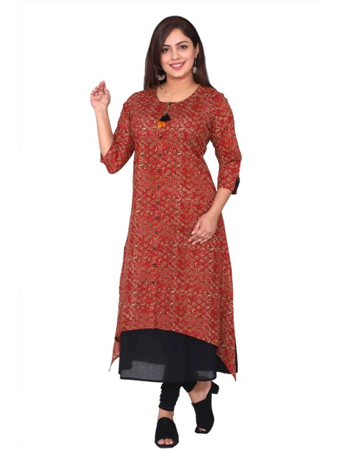 

SUTI Women Maroon & Black Geometric Printed Cotton Kurta
