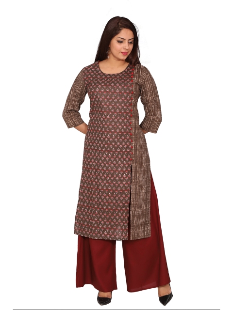 

SUTI Women Brown & Maroon Ethnic Motifs Printed Cotton Kurta