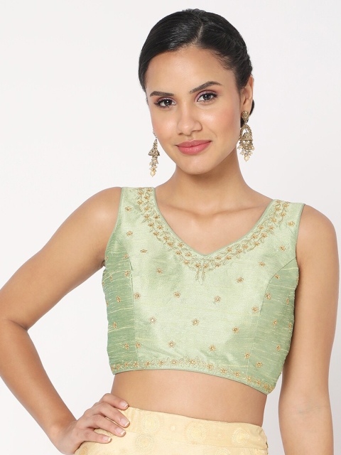

SALWAR STUDIO Women Green Embroidered Readymade Saree Blouse