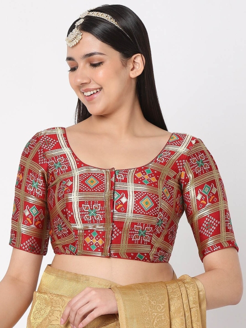 

SALWAR STUDIO Women Maroon Embroidered Silk Saree Blouse