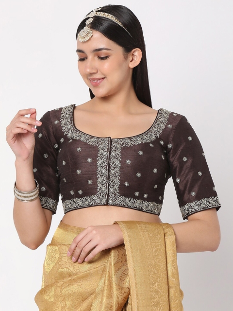

SALWAR STUDIO Women Brown Embroidered Saree Blouse